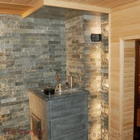 Банная печь ИзиСтим Сочи с боковым подключением в кожухе из талькохлорита фото 3