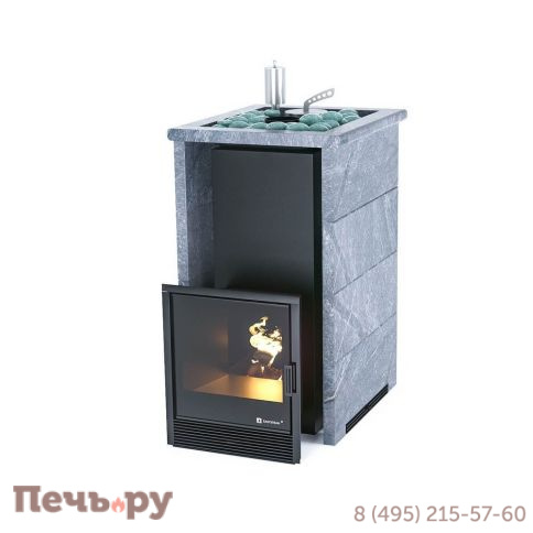 Банная печь ИзиСтим Сочи в трёхстороннем кожухе с открытым верхом из талькохлорита фото