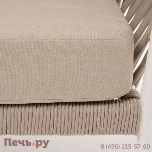 Диван 2-местный плетеный из роупа 4SiS Диего, каркас алюминий белый муар, роуп бежевый круглый, ткань бежевая 052 фото 4