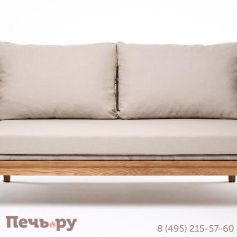 Диван 2-местный плетеный из роупа 4SiS Диего, основание дуб, каркас алюминий светло-серый (RAL7035) шагрень, роуп бежевый круглый, ткань бежевая 15052 фото 3