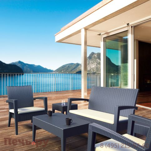 Диван пластиковый плетеный двухместный с подушкой Siesta Contract Miami Lounge Sofa фото 4