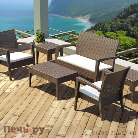 Диван пластиковый плетеный двухместный с подушкой Siesta Contract Miami Lounge Sofa фото 6