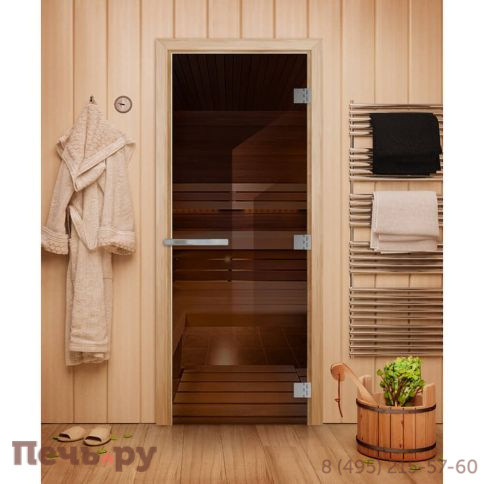 Дверь для бани DoorWood Эталон Бронза 2000х800, 10 мм, 3 петли, коробка - листв. порода фото
