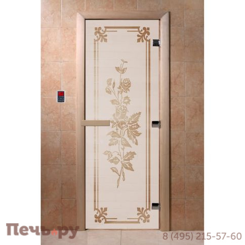 Дверь для бани DoorWood Розы 1900х700, 8 мм, 3 петли, коробка - ольха фото 2