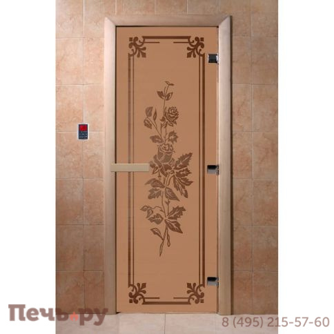 Дверь для бани DoorWood Розы 1900х700, 8 мм, 3 петли, коробка - ольха фото 3