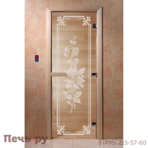 Дверь для бани DoorWood Розы 1900х700, 8 мм, 3 петли, коробка - ольха фото 4