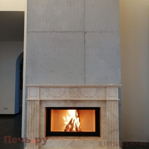 Камин из мрамора Лима Крема Нова с топкой Romotop Heat 3G L 88.50.01 фото 2