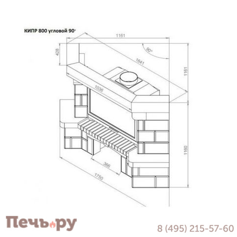 Каминная облицовка Европейские Камины Кипр 800 угловой 90° фото 2