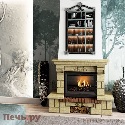 Каминная облицовка Supra Russia Sardane SR, желтая, с каменной балкой фото