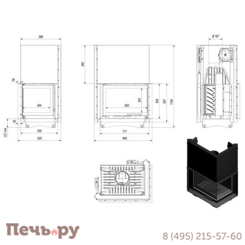 Каминная топка Kratki Zuzia/P/BS/G (угловое стекло справа,гильотина) фото 6