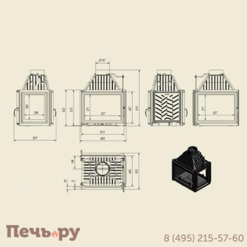Каминная топка Kratki Zuzia/PT (тунель, стекло справа) фото 3