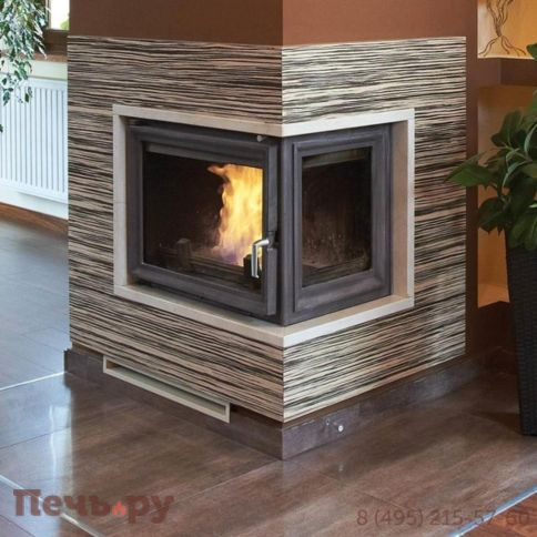 Каминная топка Kratki  Zuzia/PW/BP/15/BS/W (угловое стекло справа, змеевик) фото 2