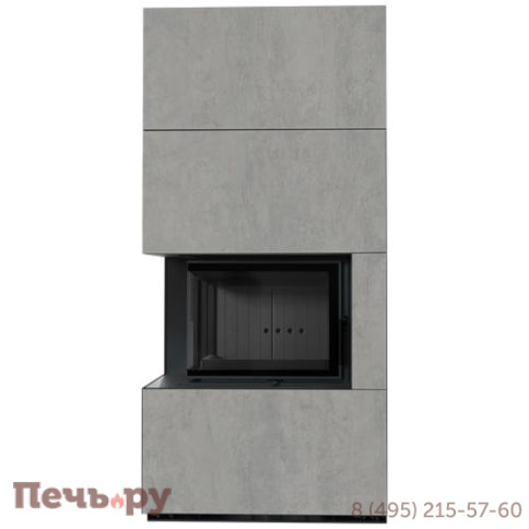 Каминокомплект Kratki Pro Floki в облицовке Cemento Grigio Bocciardata, угловое стекло слева фото 4