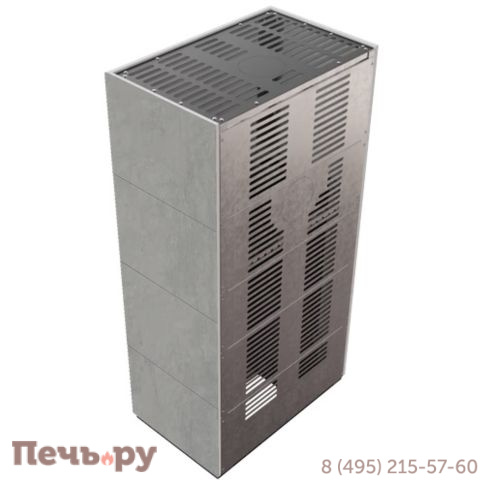 Каминокомплект Kratki Pro Floki в облицовке Cemento Grigio Bocciardata, угловое стекло слева фото 5