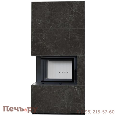 Каминокомплект Kratki Pro Floki в облицовке Naturali Nero Greco, угловое стекло слева фото 4