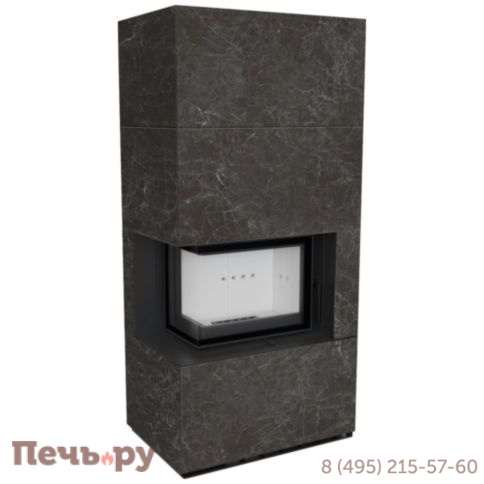 Каминокомплект Kratki Pro Floki в облицовке Naturali Nero Greco, угловое стекло слева фото