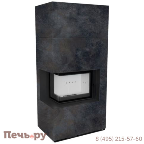 Каминокомплект Kratki Pro Floki в облицовке Ossido Nero, угловое стекло слева фото