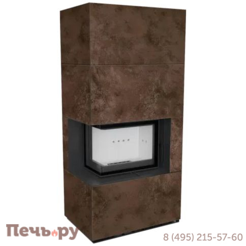 Каминокомплект Kratki Pro Floki в облицовке Oxide Moro, угловое стекло слева фото