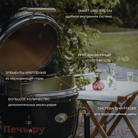 Керамический гриль Monolith Lechef Pro Series 2.0 Red с боковыми столиками и подставкой фото 10