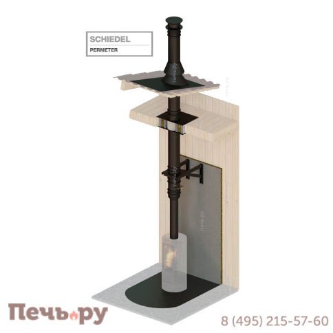 Комплект дымохода Schiedel Permeter, нержсталь, черный, проход через крышу, верхний выход + изоляционные материалы фото