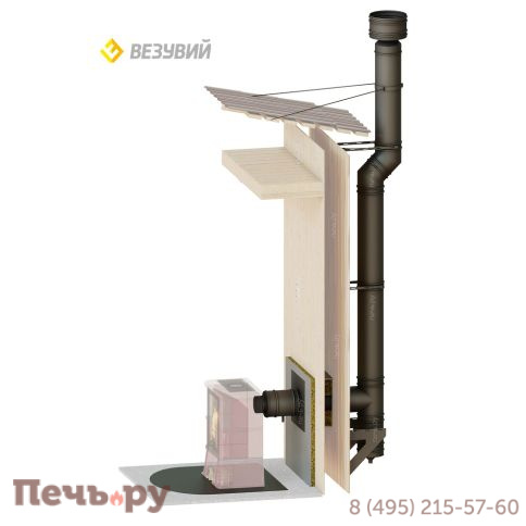 Комплект дымохода Везувий, д. 120 мм, нержсталь, черный, проход через стену, задний выход фото