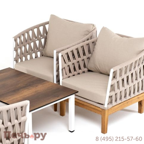 Лаунж-зона 4SiS Диего 4-местная плетеная из роупа со столиком Канны цвета дуб, основание дуб, роуп бежевый фото 5