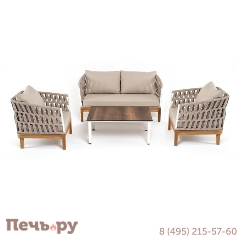 Лаунж-зона 4SiS Диего 4-местная плетеная из роупа со столиком Канны цвета дуб, основание дуб, роуп бежевый фото