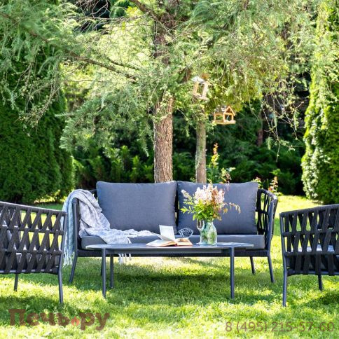 Лаунж-зона 4SiS Диего 4-местная плетеная из роупа (веревки), каркас алюминиевый темно-серый, роуп темно-серый фото 2