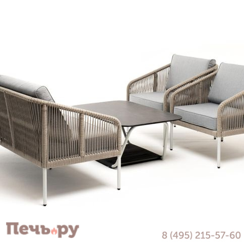Лаунж-зона 4SiS Канны 4-местная из роупа со столом Глория (серый гранит), каркас алюминиевый светло-серый, роуп серый меланж фото 3