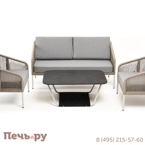 Лаунж-зона 4SiS Канны 4-местная из роупа со столом Глория (серый гранит), каркас алюминиевый светло-серый, роуп серый меланж фото 5
