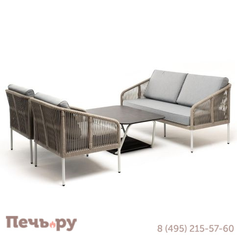 Лаунж-зона 4SiS Канны 4-местная из роупа со столом Глория (серый гранит), каркас алюминиевый светло-серый, роуп серый меланж фото