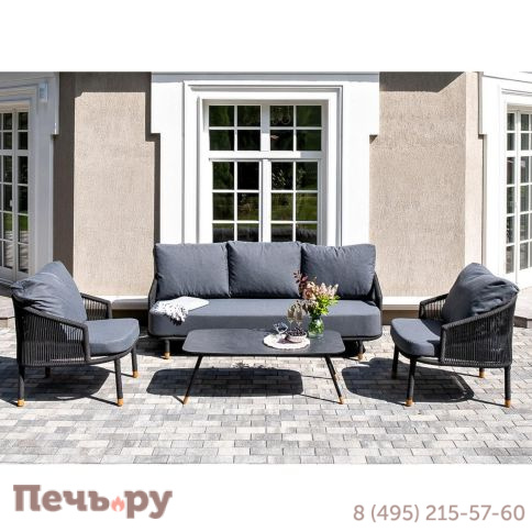 Лаунж-зона 4SiS Верона 5-местная плетеная из роупа (веревки), каркас алюминиевый темно-серый, роуп темно-серый фото