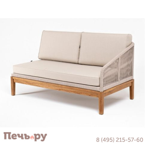 Левый модуль 4SiS Канны плетеный из роупа, основание дуб, роуп бежевый круглый, ткань бежевая 052 фото