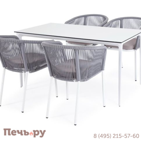 Обеденная группа 4SiS Малага на 4 персоны со стульями Марсель, каркас белый, роуп светло-серый фото 11