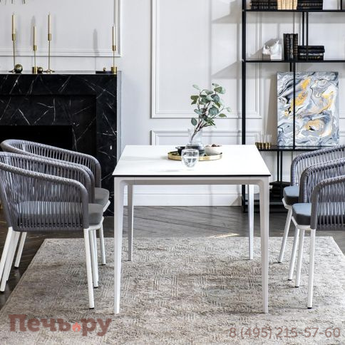 Обеденная группа 4SiS Малага на 4 персоны со стульями Марсель, каркас белый, роуп светло-серый фото 3