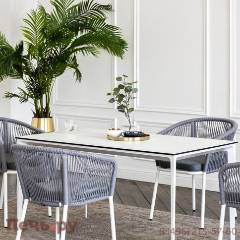 Обеденная группа 4SiS Малага на 4 персоны со стульями Марсель, каркас белый, роуп светло-серый фото 6