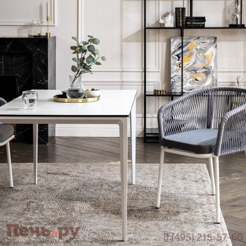 Обеденная группа 4SiS Малага на 4 персоны со стульями Марсель, каркас белый, роуп светло-серый фото 7