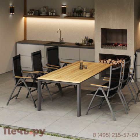 Обеденный комплект Brafritid Lyon-Andy 220A+6R антрацит/натуральный, алюминий/тик фото 2