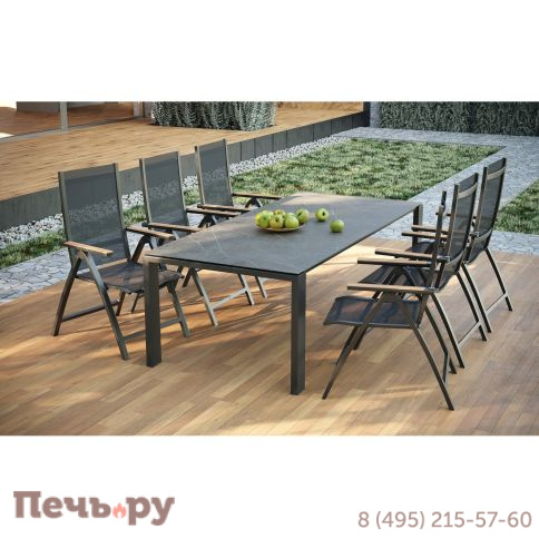 Обеденный комплект Brafritid Lyon-Andy 220A+6R антрацит/серый, алюминий/спеченный камень/тик фото