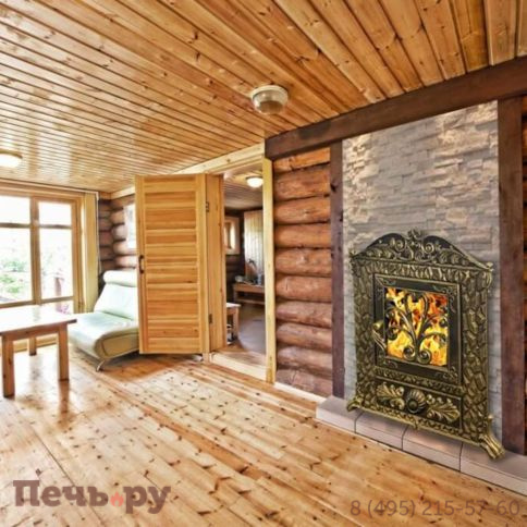 Печь-камин Березка Verona 50 3К-нерж, в каменной облицовке+облицовка дымохода 500 мм фото 2