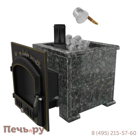 Премиальная банная печь НМК Сибирь-25 (дверка 700х700) в облицовке Оптима пироксенит фото