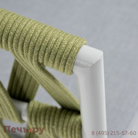 "Диего" кресло плетеное из роупа, каркас алюминий светло-серый (RAL7035) муар, роуп салатовый меланж круглый, ткань светло-серая фото 4