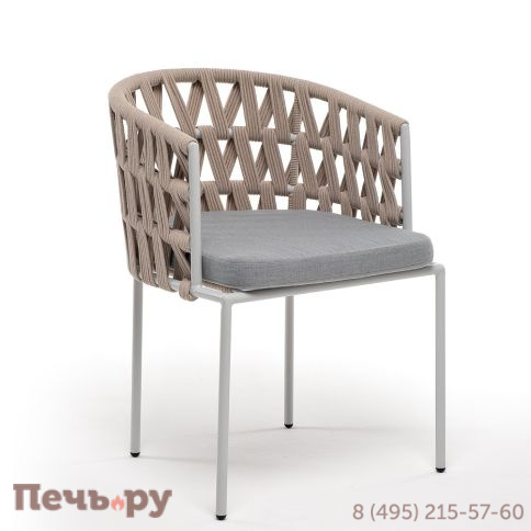 "Диего" стул плетеный из роупа, каркас из стали светло-серый (RAL7035) муар, роуп бежевый круглый, ткань светло-серая фото 3