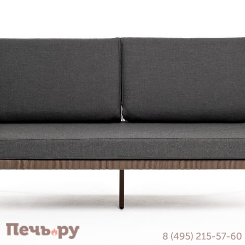 "Канны" диван 2-местный плетеный из роупа, каркас алюминий коричневый (RAL8016) муар, роуп коричневый круглый, ткань темно-серая 027 фото 2