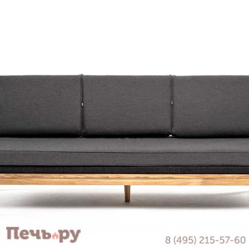 "Канны" диван 3-местный плетеный из роупа, основание дуб, роуп темно-серый круглый, ткань темно-серая 027 фото 2