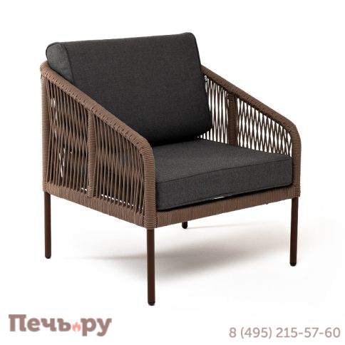 "Канны" кресло плетеное из роупа, каркас алюминий коричневый (RAL8016) муар, роуп коричневый круглый, ткань темно-серая 027 фото 3