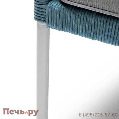 "Канны" кресло плетеное из роупа, каркас алюминий светло-серый (RAL7035) муар, роуп бирюзовый круглый, ткань светло-серая фото 4