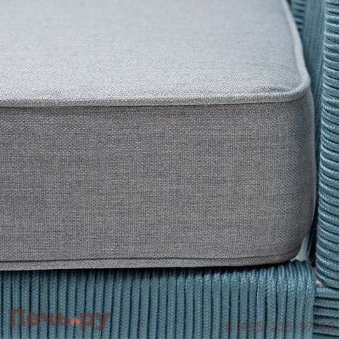 "Канны" кресло плетеное из роупа, каркас алюминий светло-серый (RAL7035) муар, роуп бирюзовый круглый, ткань светло-серая фото 5