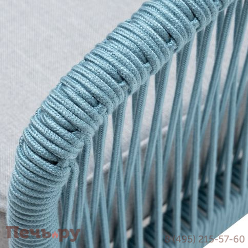 "Канны" кресло плетеное из роупа, каркас алюминий светло-серый (RAL7035) муар, роуп бирюзовый круглый, ткань светло-серая фото 7