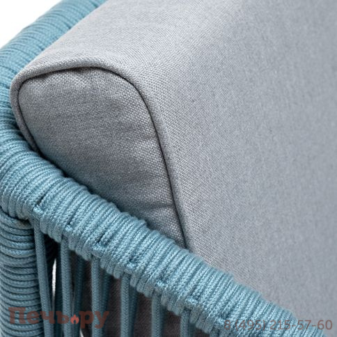 "Канны" кресло плетеное из роупа, каркас алюминий светло-серый (RAL7035) муар, роуп бирюзовый круглый, ткань светло-серая фото 8